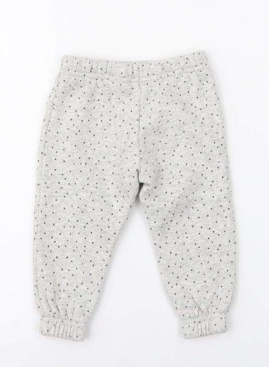 Primark Girls Grey Polka Dot Cotton Jogger Trousers Size 9-12 Months  Pullover