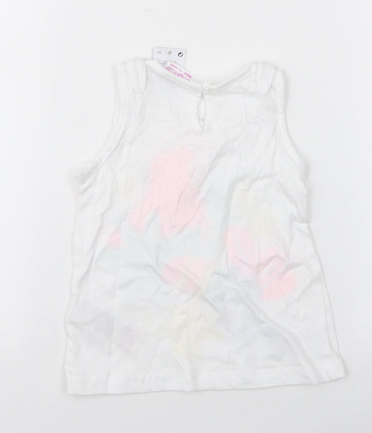 pep & co Girls White Floral 100% Cotton Camisole Tank Size 12-18 Months Round Neck Pullover - Parots