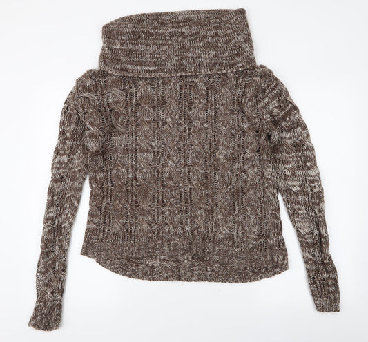 Shy Womens Beige Roll Neck  Acrylic Pullover Jumper Size M