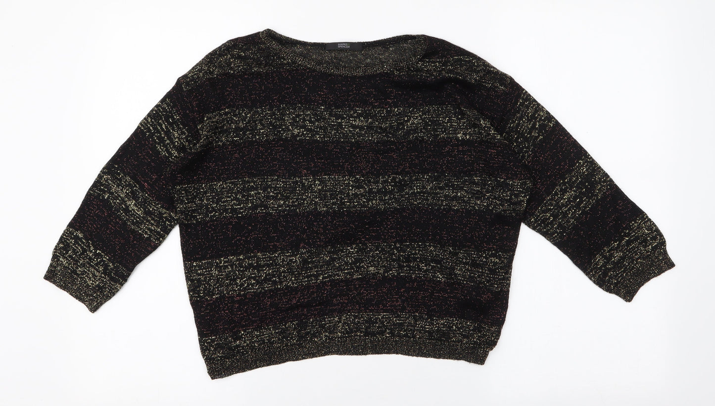 Marks and Spencer Womens Multicoloured Striped Acrylic Basic Blouse Size 8 Round Neck