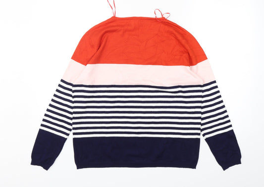 Stella Morgan Womens Multicoloured Round Neck Striped Rayon Pullover Jumper Size 12