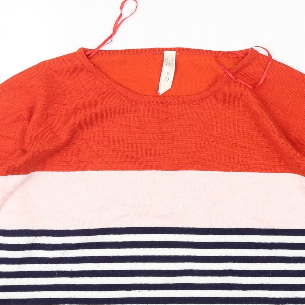 Stella Morgan Womens Multicoloured Round Neck Striped Rayon Pullover Jumper Size 12