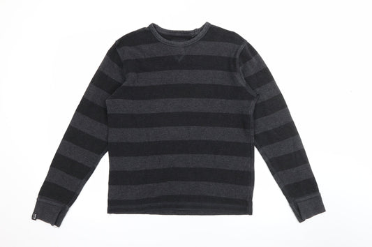 ind Womens Grey Round Neck Striped Cotton Pullover Jumper Size 14