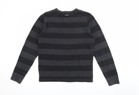 ind Womens Grey Round Neck Striped Cotton Pullover Jumper Size 14