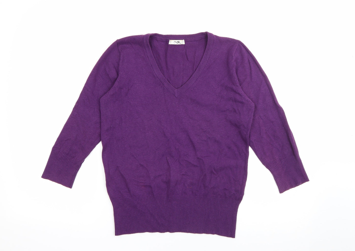 MK Womens Purple V-Neck  Cotton Pullover Jumper Size 12
