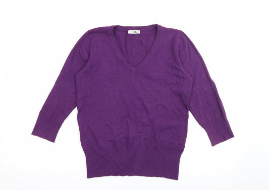 MK Womens Purple V-Neck  Cotton Pullover Jumper Size 12