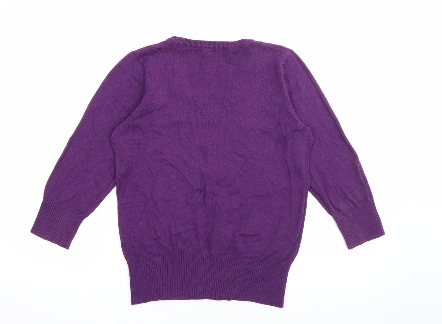 MK Womens Purple V-Neck  Cotton Pullover Jumper Size 12