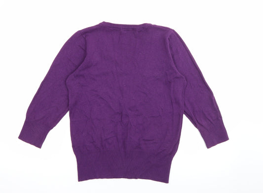 MK Womens Purple V-Neck  Cotton Pullover Jumper Size 12