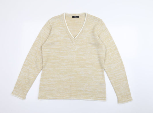 Bonmarché Womens Yellow V-Neck  Acrylic Pullover Jumper Size S