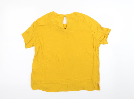 H&M Womens Yellow  Viscose Basic Blouse Size 8 Round Neck