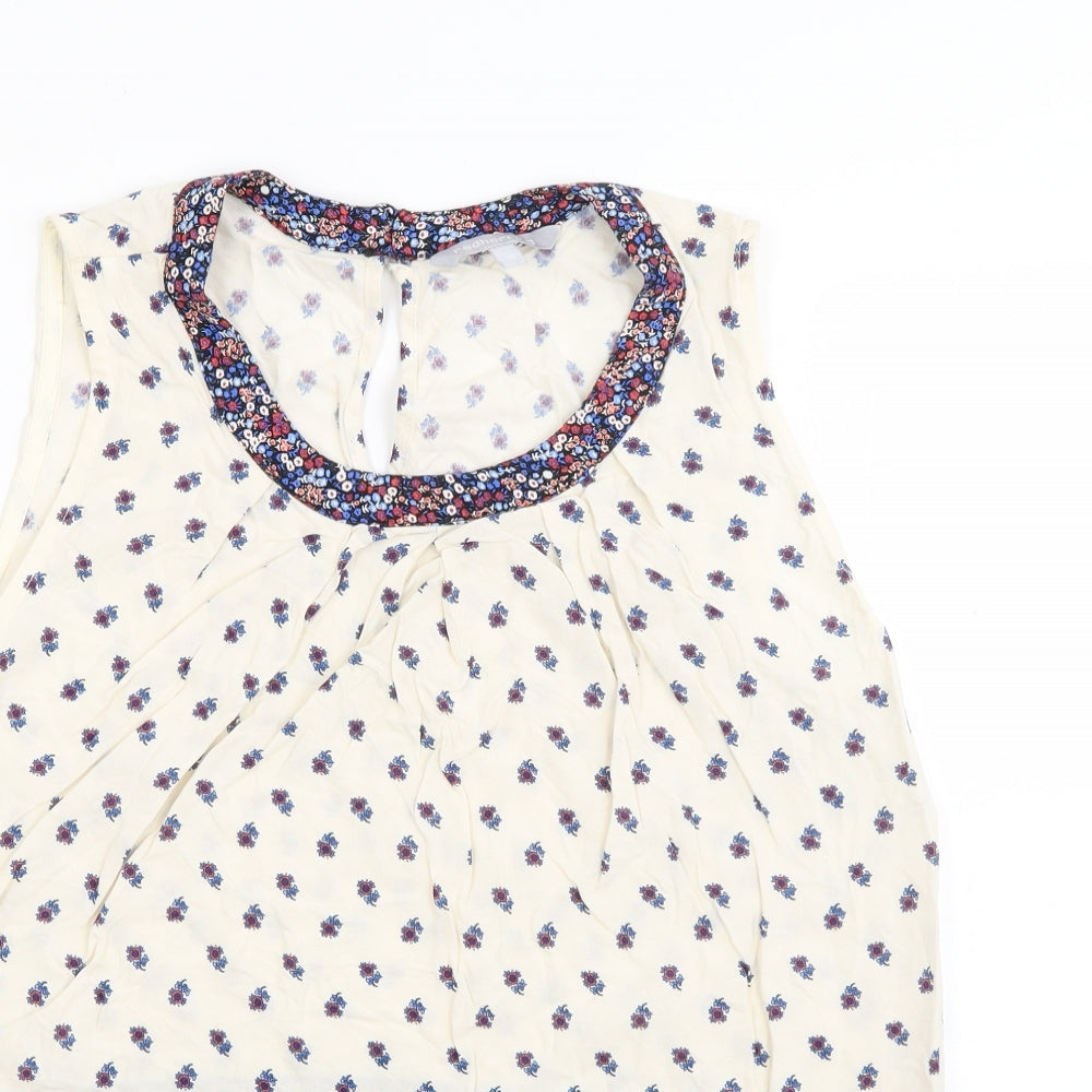 Red Herring Womens White Floral Viscose Basic Tank Size 10 Round Neck