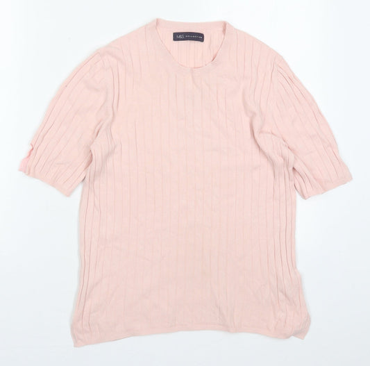 Marks and Spencer Womens Pink Crew Neck  Viscose Pullover Jumper Size 14