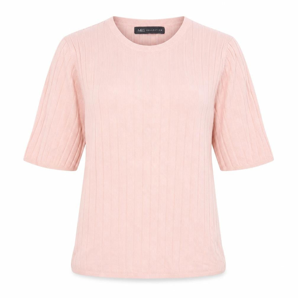 Marks and Spencer Womens Pink Crew Neck  Viscose Pullover Jumper Size 14