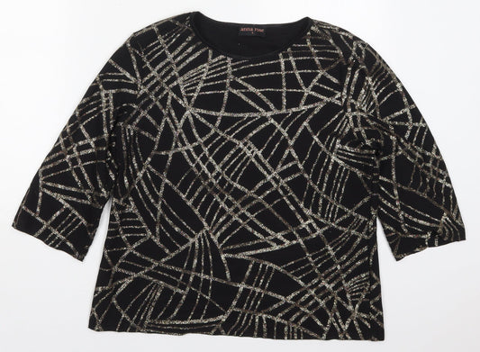 Anna Rose Womens Black Geometric Polyester Basic T-Shirt Size L Round Neck - Abstract