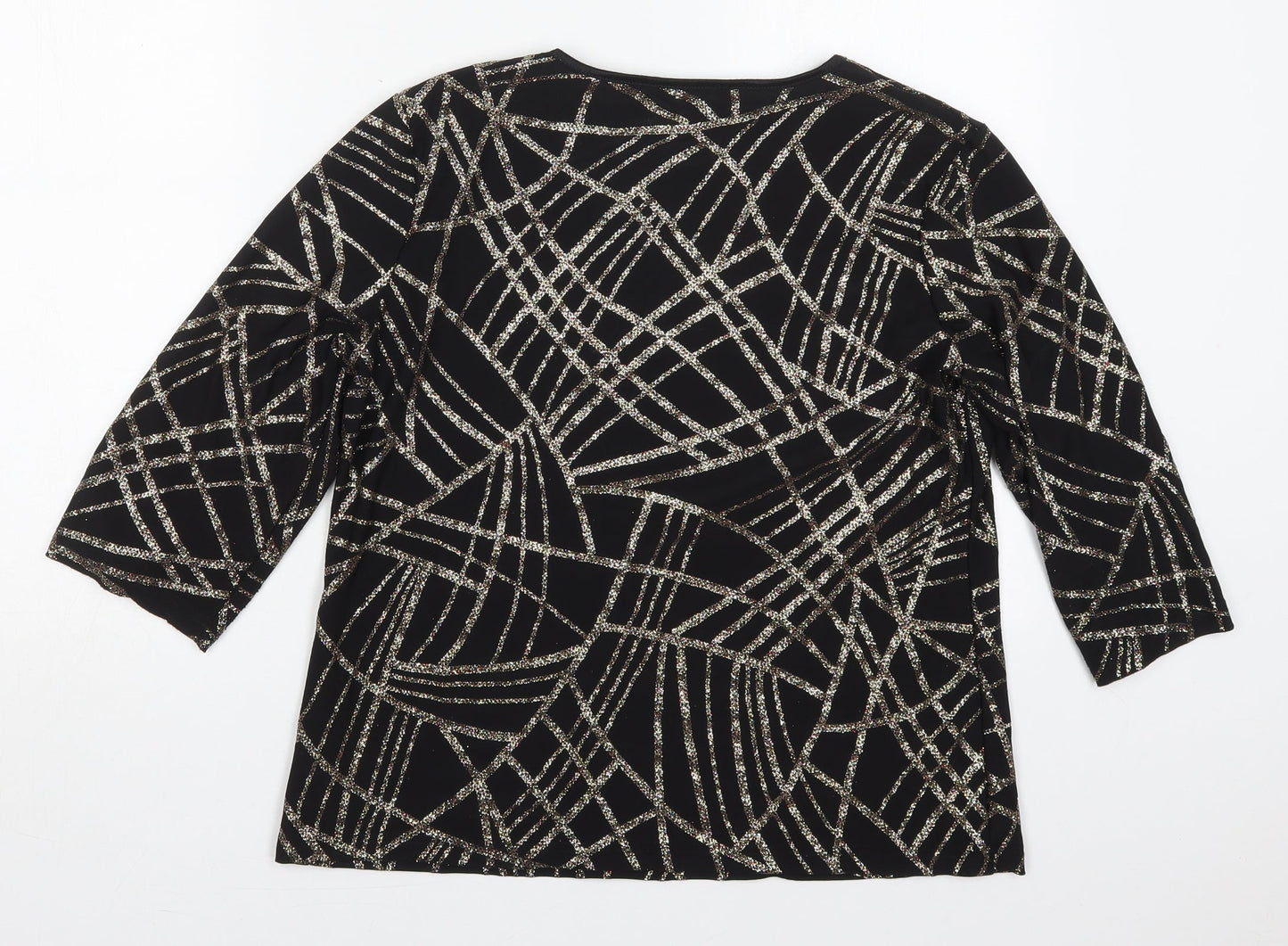 Anna Rose Womens Black Geometric Polyester Basic T-Shirt Size L Round Neck - Abstract