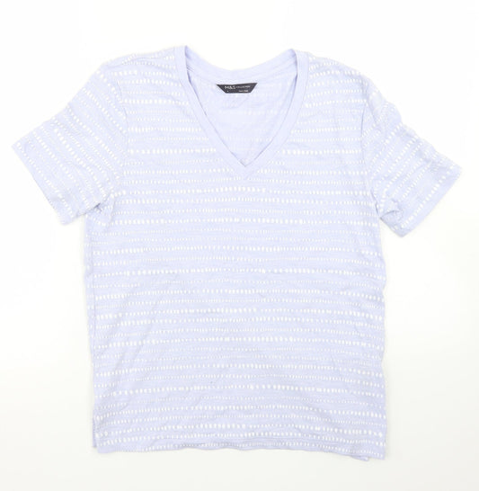 Marks and Spencer Womens Purple Polka Dot Cotton Basic T-Shirt Size 6 V-Neck