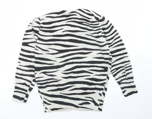 Dorothy Perkins Womens Beige Round Neck Animal Print Cotton Cardigan Jumper Size 8