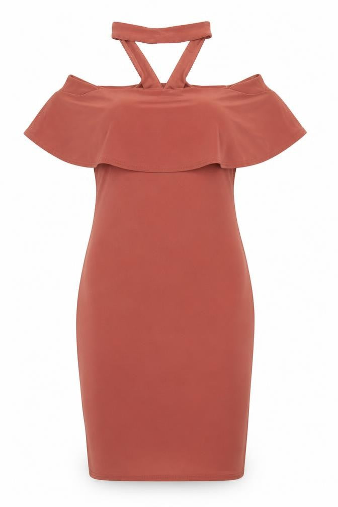 River Island Womens Beige  Polyester Bodycon  Size 10  Round Neck Button