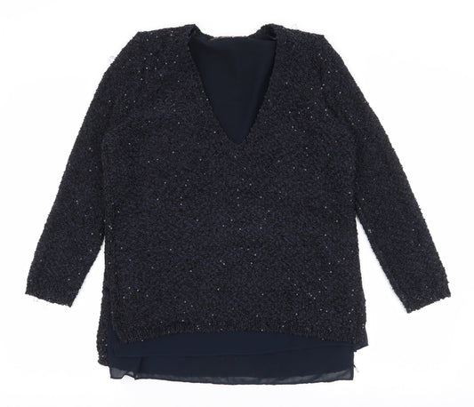 Zara Womens Blue V-Neck  Polyester Pullover Jumper Size M