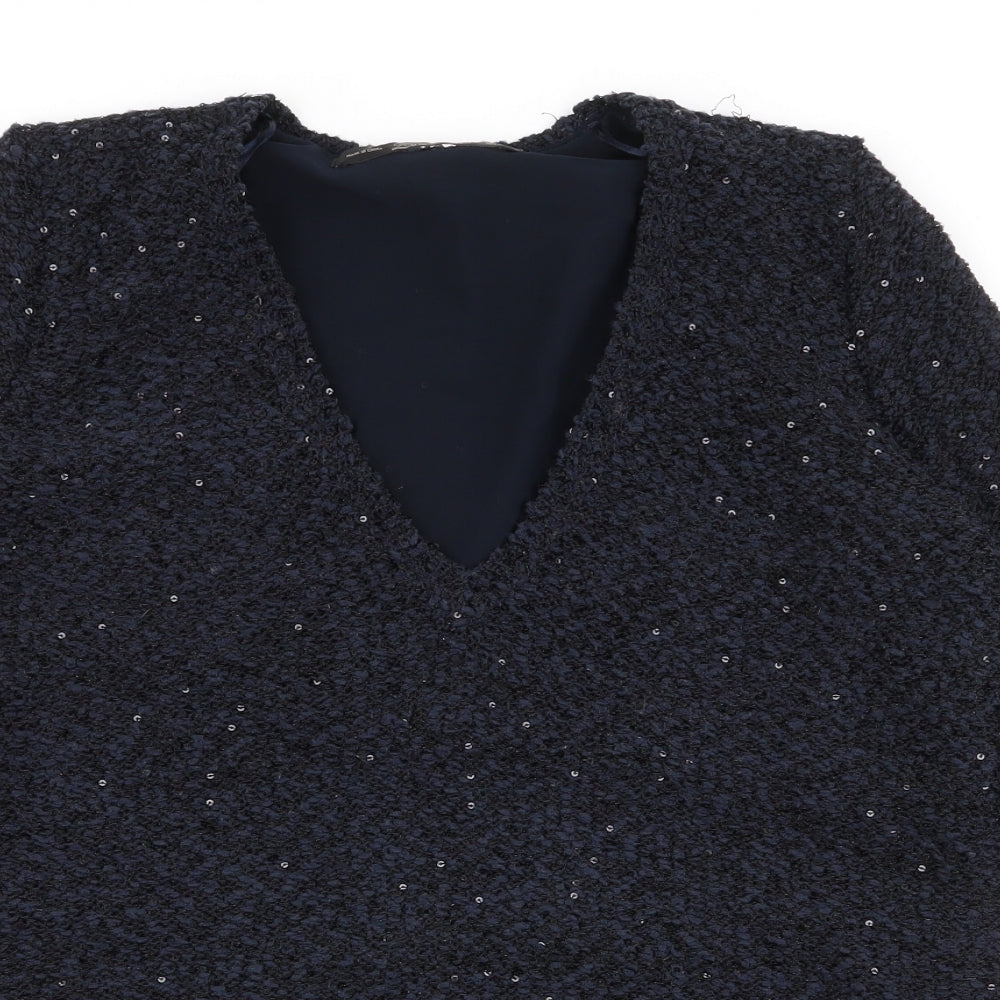Zara Womens Blue V-Neck  Polyester Pullover Jumper Size M