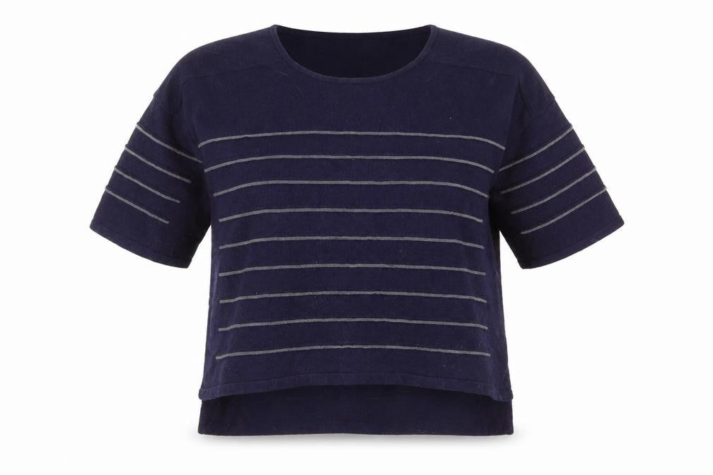 Marie Sixtine Womens Blue Round Neck Striped Cotton Pullover Jumper Size XS