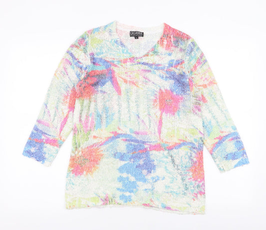 Casamia Womens Multicoloured V-Neck Floral Acrylic Pullover Jumper Size S
