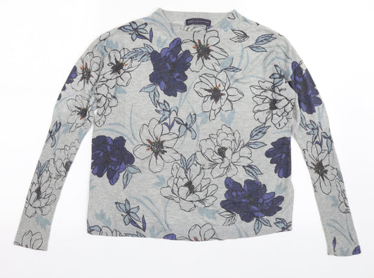 Marks and Spencer Womens Grey Round Neck Floral Acrylic Pullover Jumper Size 8