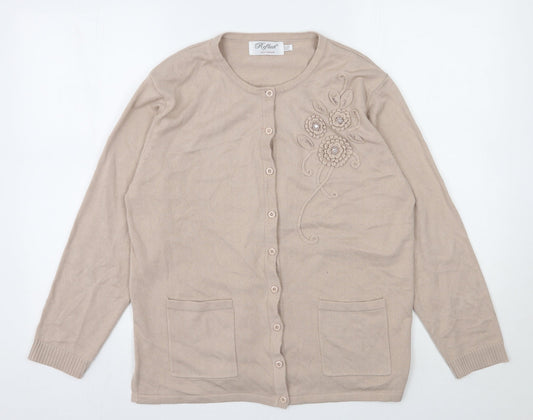 Reflect Womens Beige Round Neck  Acrylic Cardigan Jumper Size M
