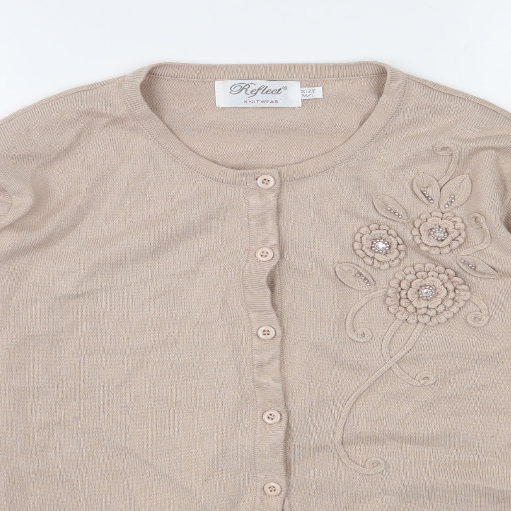 Reflect Womens Beige Round Neck  Acrylic Cardigan Jumper Size M