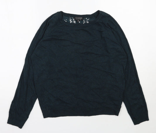 Topshop Womens Green Round Neck  Viscose Pullover Jumper Size 8