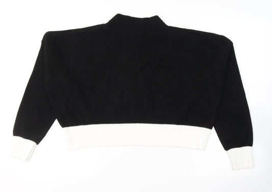 PRETTYLITTLETHING Womens Black Colourblock Acrylic Cropped T-Shirt Size L Round Neck