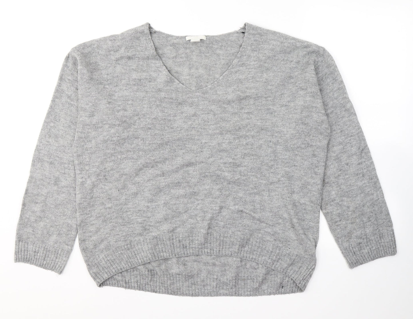 H&M Womens Grey V-Neck  Acrylic Pullover Jumper Size S