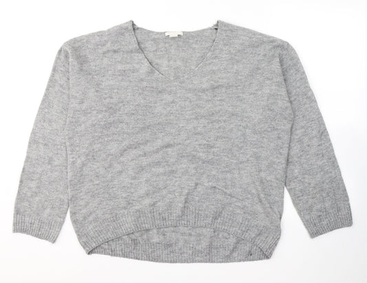 H&M Womens Grey V-Neck  Acrylic Pullover Jumper Size S