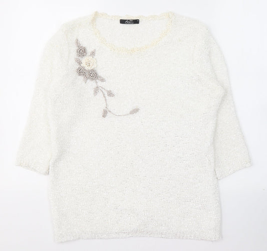 Debenhams Womens White Round Neck  Polyester Pullover Jumper Size M