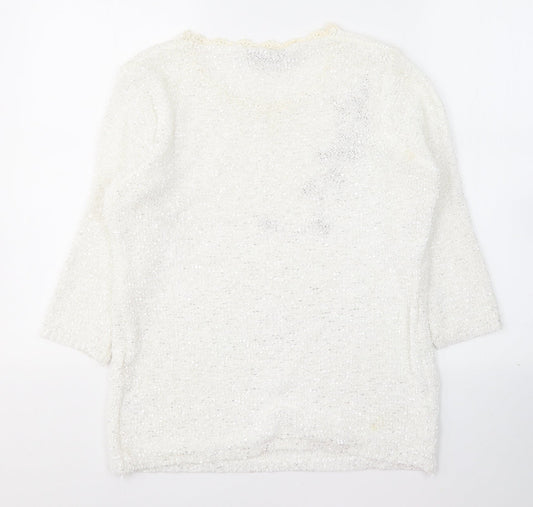 Debenhams Womens White Round Neck  Polyester Pullover Jumper Size M