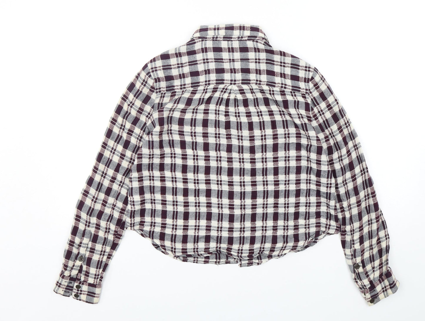 FOREVER 21 Womens Multicoloured Plaid Cotton Cropped Button-Up Size S Collared