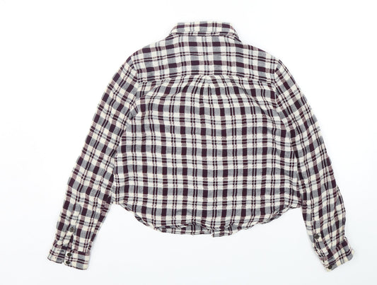 FOREVER 21 Womens Multicoloured Plaid Cotton Cropped Button-Up Size S Collared