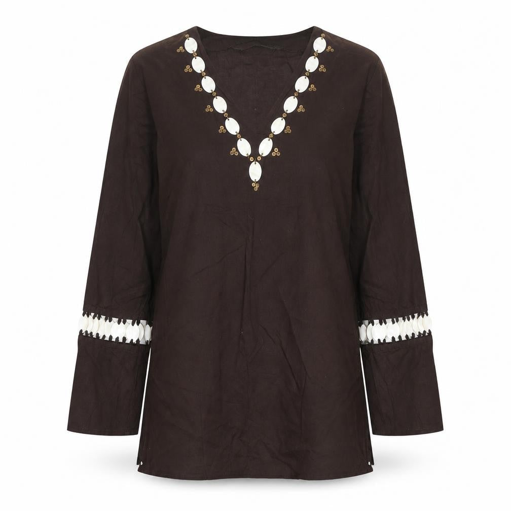 Marks and Spencer Womens Brown  Cotton Basic Blouse Size 12 V-Neck