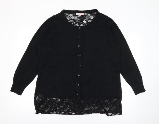 Michele Hope Womens Black Round Neck  Acrylic Cardigan Jumper Size 18