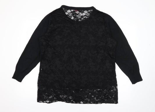 Michele Hope Womens Black Round Neck  Acrylic Cardigan Jumper Size 18