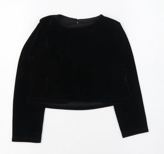Dunnes Stores Girls Black  Polyester Basic T-Shirt Size 5 Years Round Neck Button