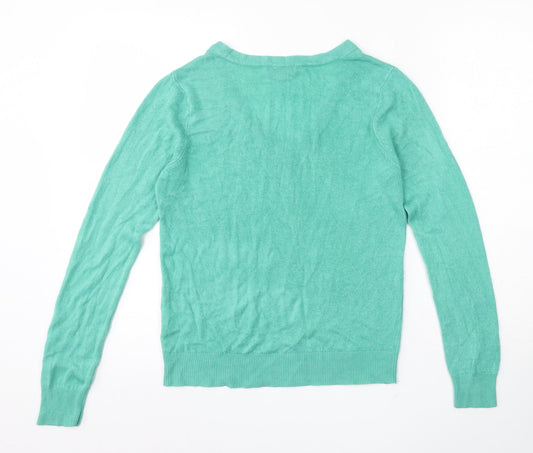 Pep & co  Womens Green V-Neck  Acrylic Pullover Jumper Size 12
