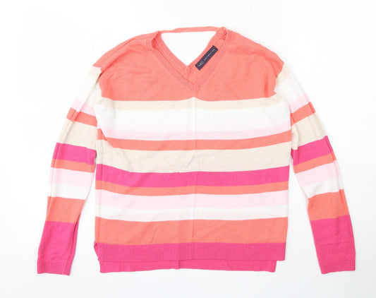 Marks and Spencer Womens Multicoloured V-Neck Striped Viscose Pullover Jumper Size 6
