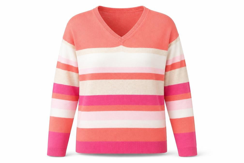 Marks and Spencer Womens Multicoloured V-Neck Striped Viscose Pullover Jumper Size 6