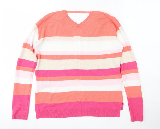 Marks and Spencer Womens Multicoloured V-Neck Striped Viscose Pullover Jumper Size 6
