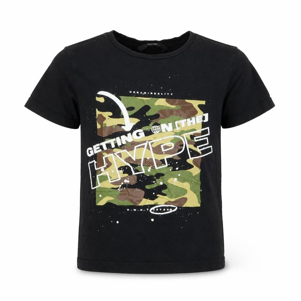 George Boys Black  Cotton Basic T-Shirt Size 4-5 Years Crew Neck  - Hype