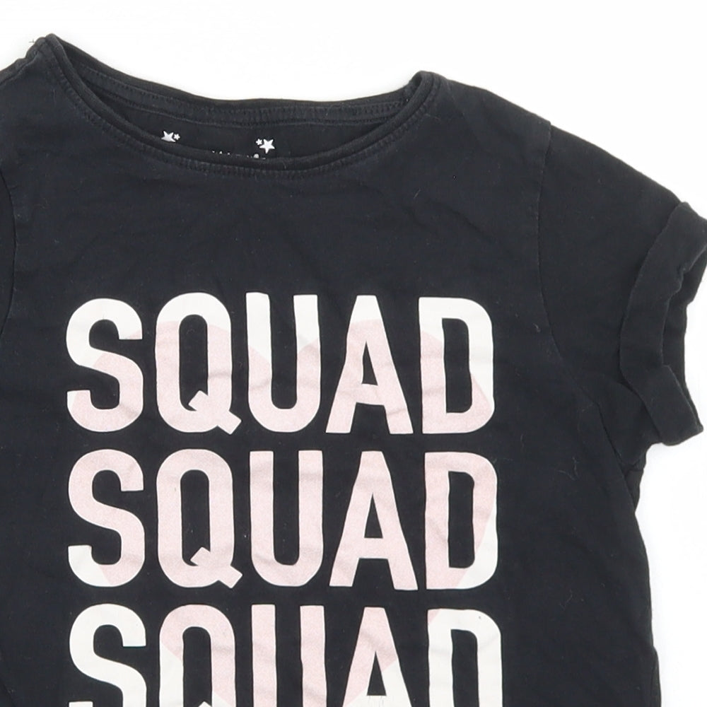 Primark Girls Black  Cotton Basic T-Shirt Size 8-9 Years Round Neck  - Squad