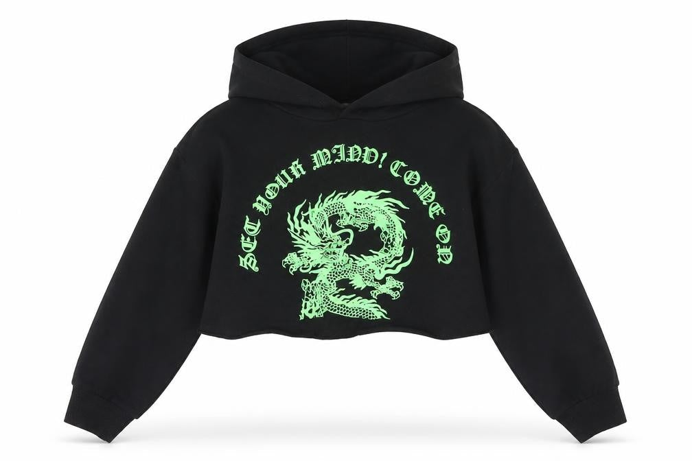 SheIn Girls Black  Cotton Pullover Hoodie Size 6 Years   - Cropped