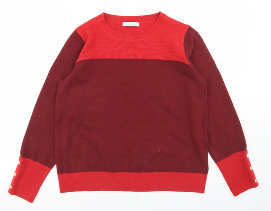 Classic Womens Red Crew Neck  Acrylic Pullover Jumper Size 12