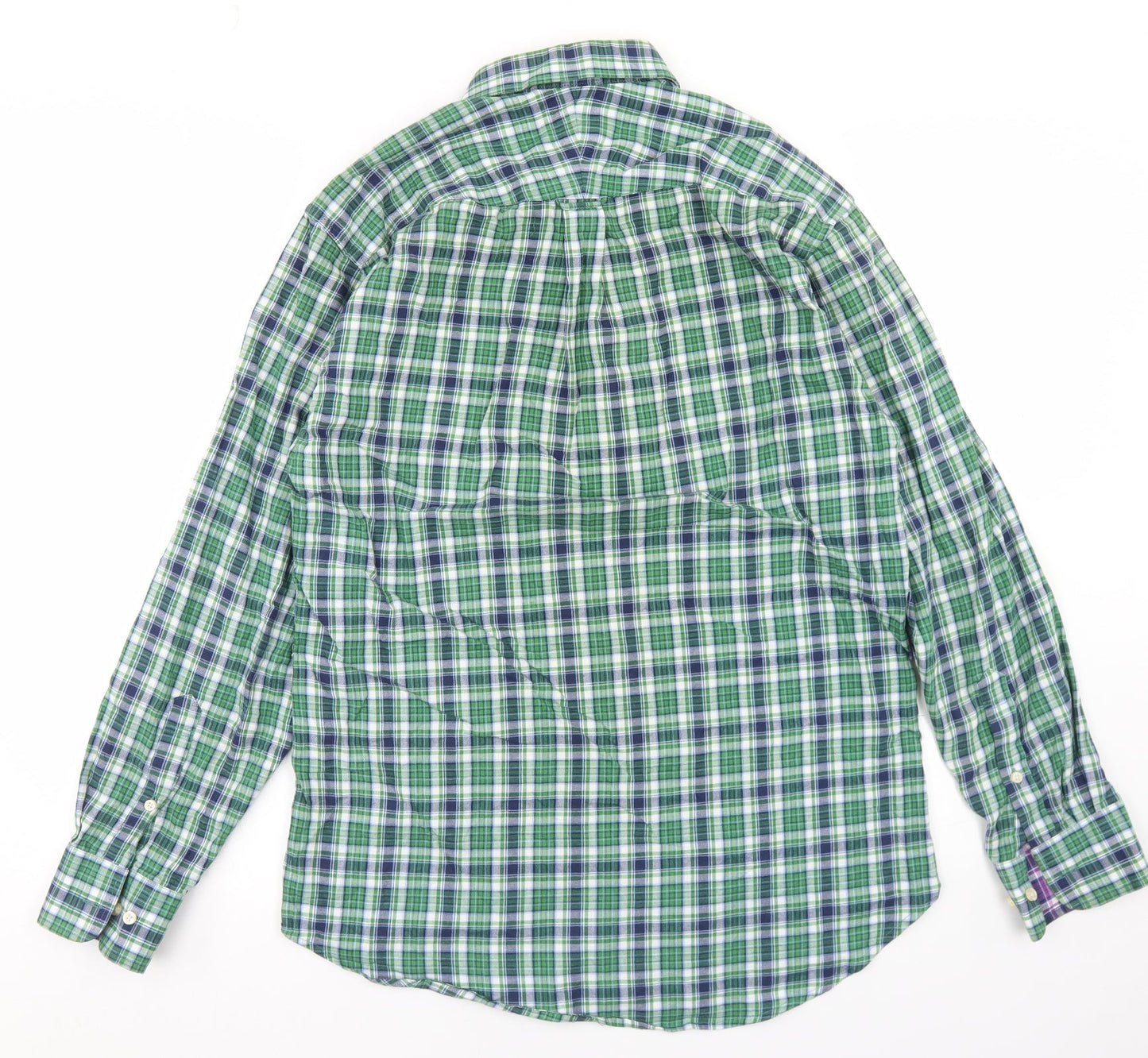 The Savile Row Company Mens Green Plaid Polyester  Button-Up Size M Collared Button